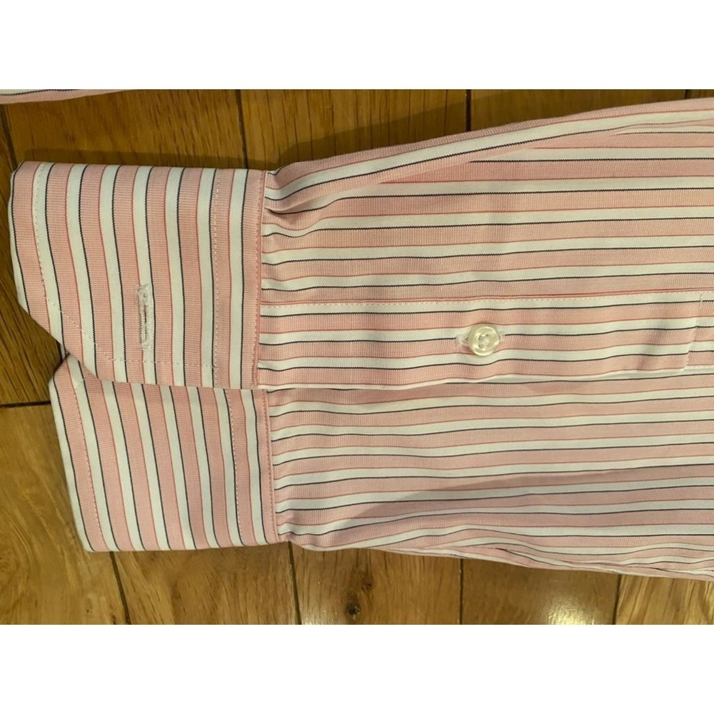 Lands End Mens Tailored Fit No Iron Striped Dress Shirt Pink White 16-35 - Picture 4 of 6